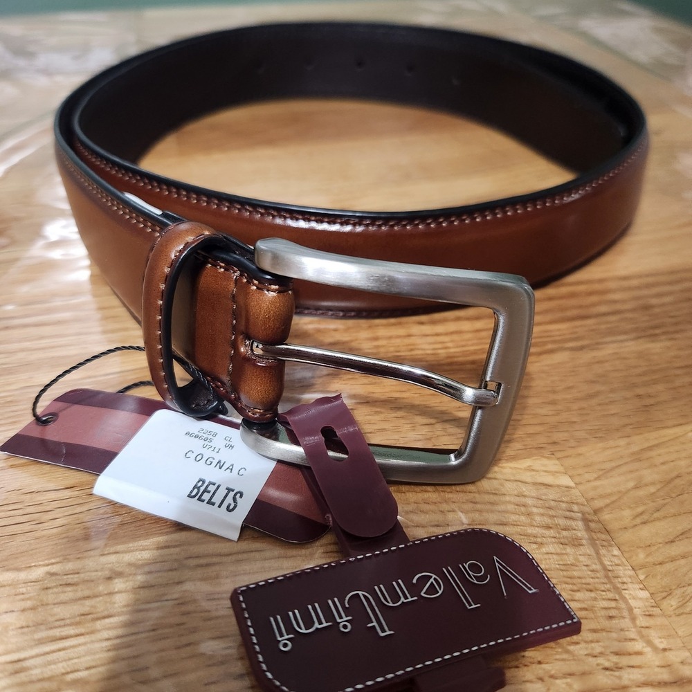 NWT Valentini Cognac Leather Men's Belt with Silver Buckle Size 38